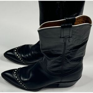 Nocona Boot Women's Vintage Black & White Leather Cowboy Boots Size 5 1/2C‎